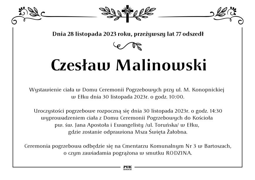 Czesław Malinowski - nekrolog